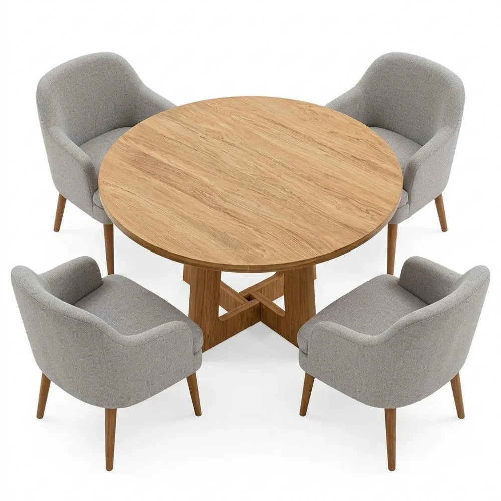 Runder Esszimmertisch aus Holz mit modernem Gestell für Wohnzimmer