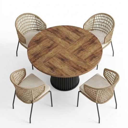 Runder Holztisch 120 cm für Wohnzimmer, industrieller Stil, braun-schwarz