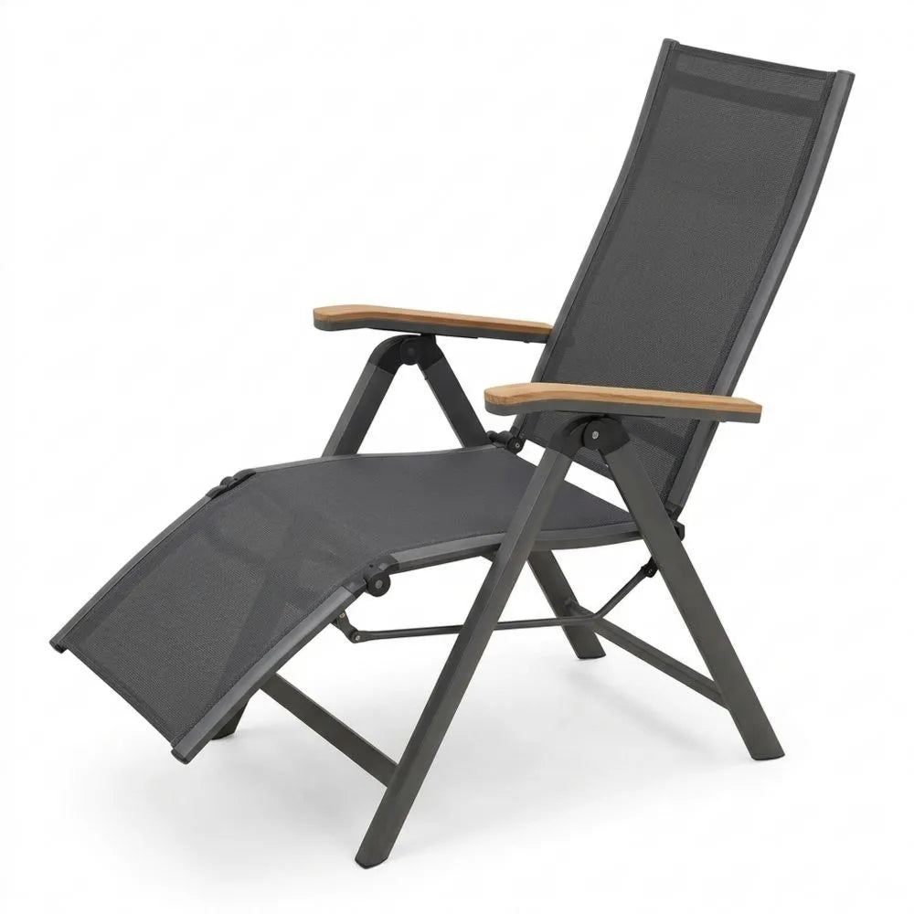 Verstellbarer Relaxsessel aus Teakholz und Aluminium, anthrazit