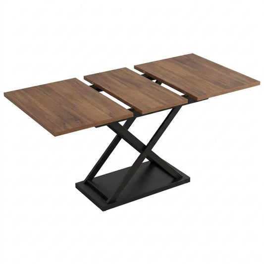 Ausziehbarer Esstisch für 6-8 Personen, rechteckige Tischplatte, Holztisch mit Metallbeinen, geeignet für Esszimmer und Küche